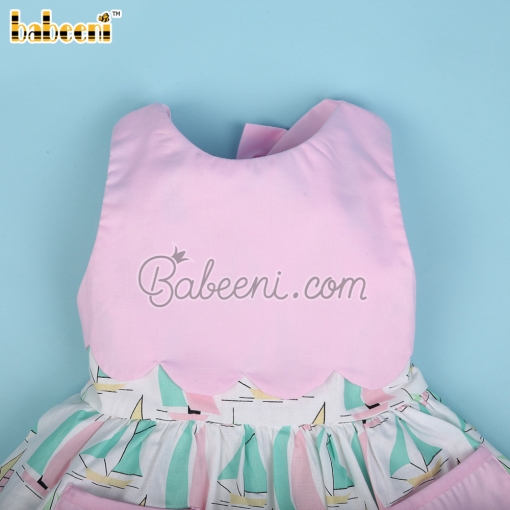 Sailboat printed girl pink dress – BB3052